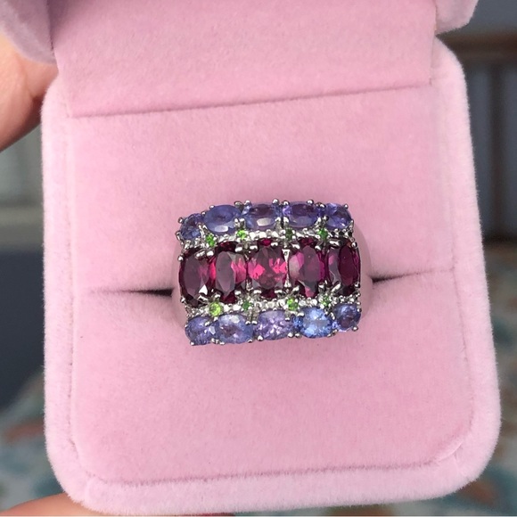 GENUINE Unheated Oval Rhodolite Garnet 6x4mm Tanzanite 925 Silver Ring Size 7 - Picture 6 of 17